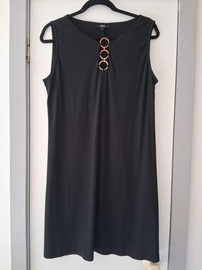 NY Collection Black Sleeveless Shift Dress with Gold Ring Detail